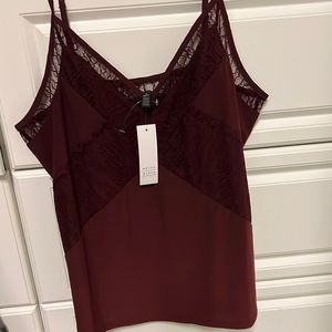 NWT White House Black Market Lace Trim Camisole. Burgundy/Wine Color. Size Small